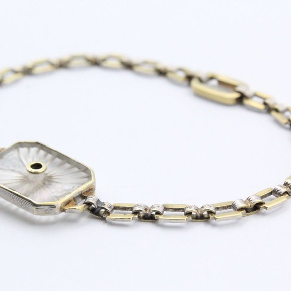 Antique Art Deco Platinum Diamond 14K Gold Frosted Rock Quartz Crystal Bracelet - Picture 14 of 16